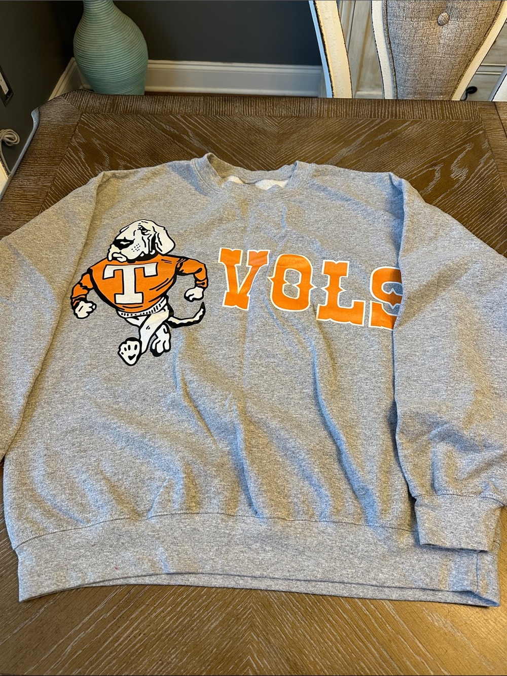 Gray 'VOLS' Crewneck Sweatshirt with Orange Mascot - Large